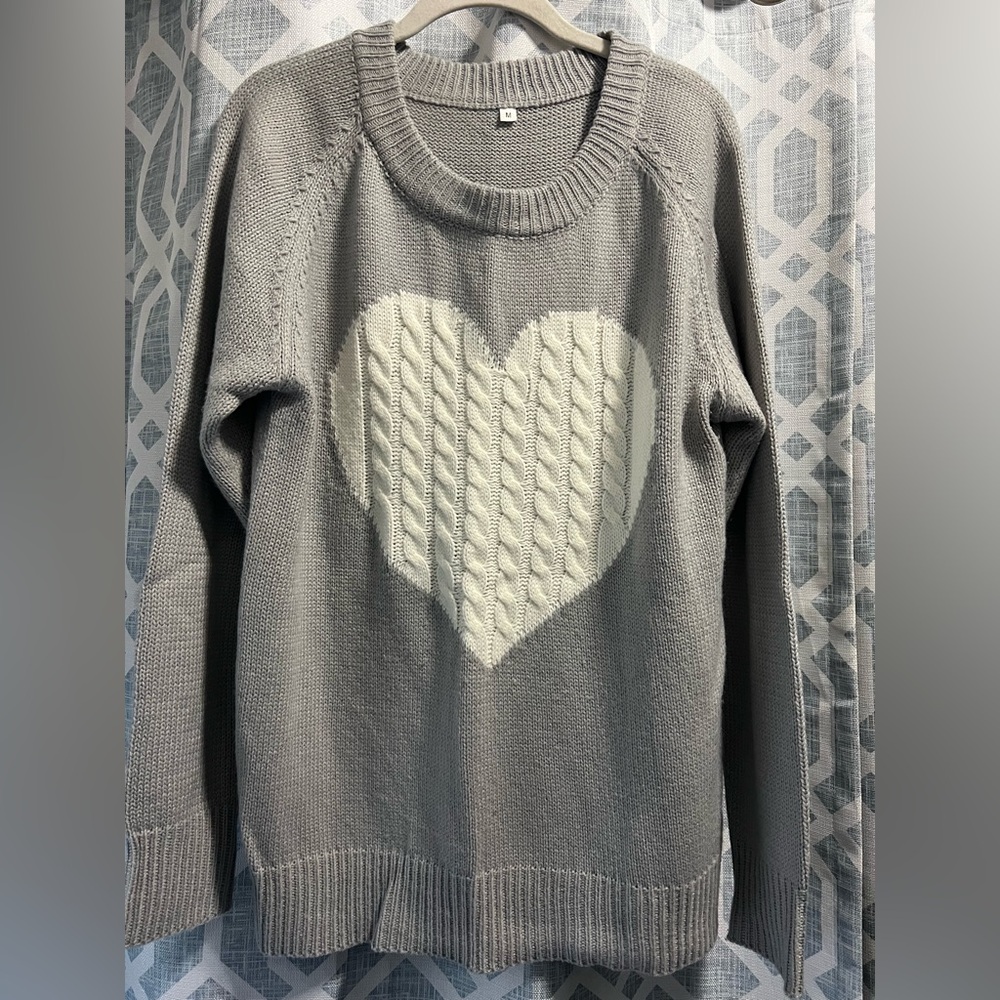 Cozy Gray Heart Sweater